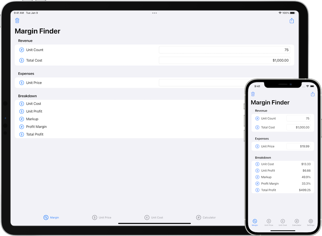 Margin Finder on iPhone and iPad